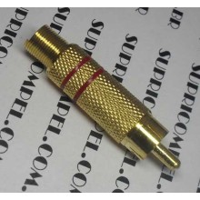 CONECTOR RCA MACHO DOURADO 6,00mm 2L VERMELHO 90 GRAUS 062-4046